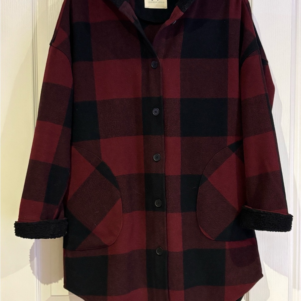 RD Style Checkered jacket in burgundy and black
